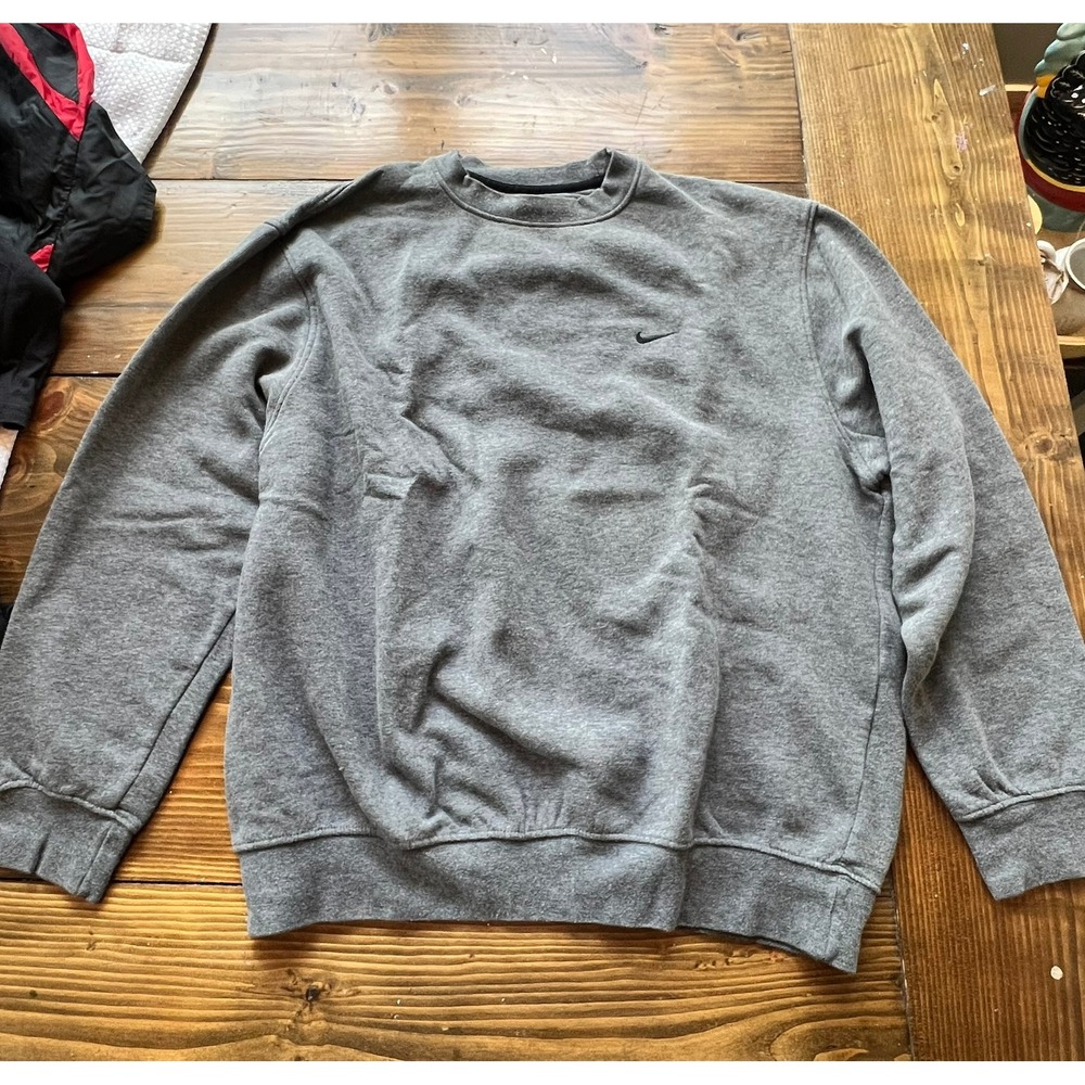 Nike Crewneck Sweatshirt Gray Embroidered Swoosh Pullover Fleece‎ Large